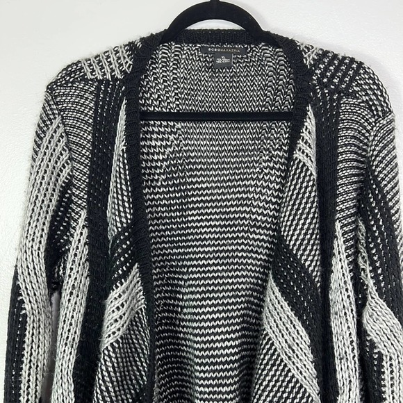BCBGMAXAZRIA Wool Blend Gray & Black Open Front Waterfall Cardigan Sweater XL - Picture 2 of 12